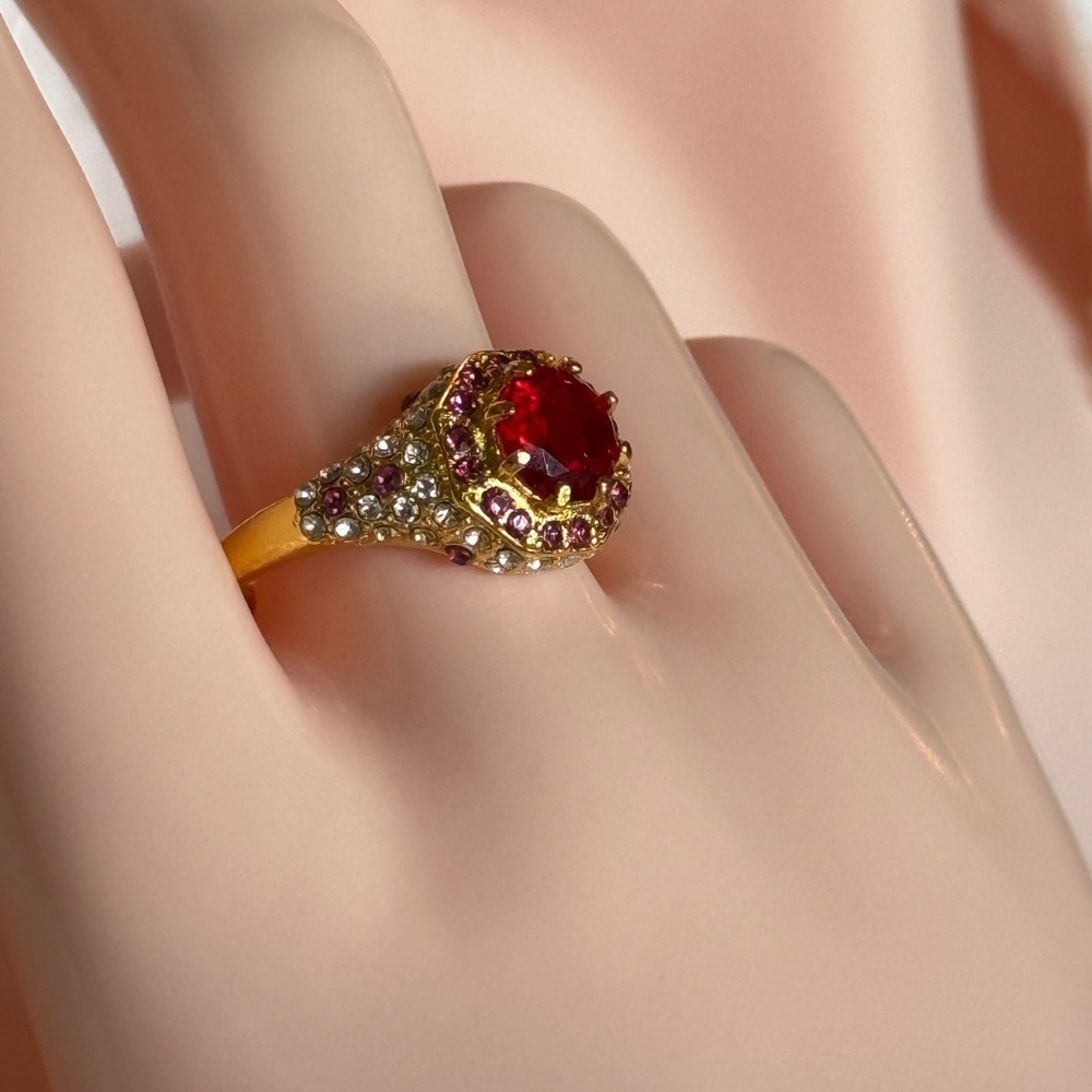 14K Gold Plated  Ring with Clear, Purple  and big Red Gem 💎 - Picture 2 of 3
